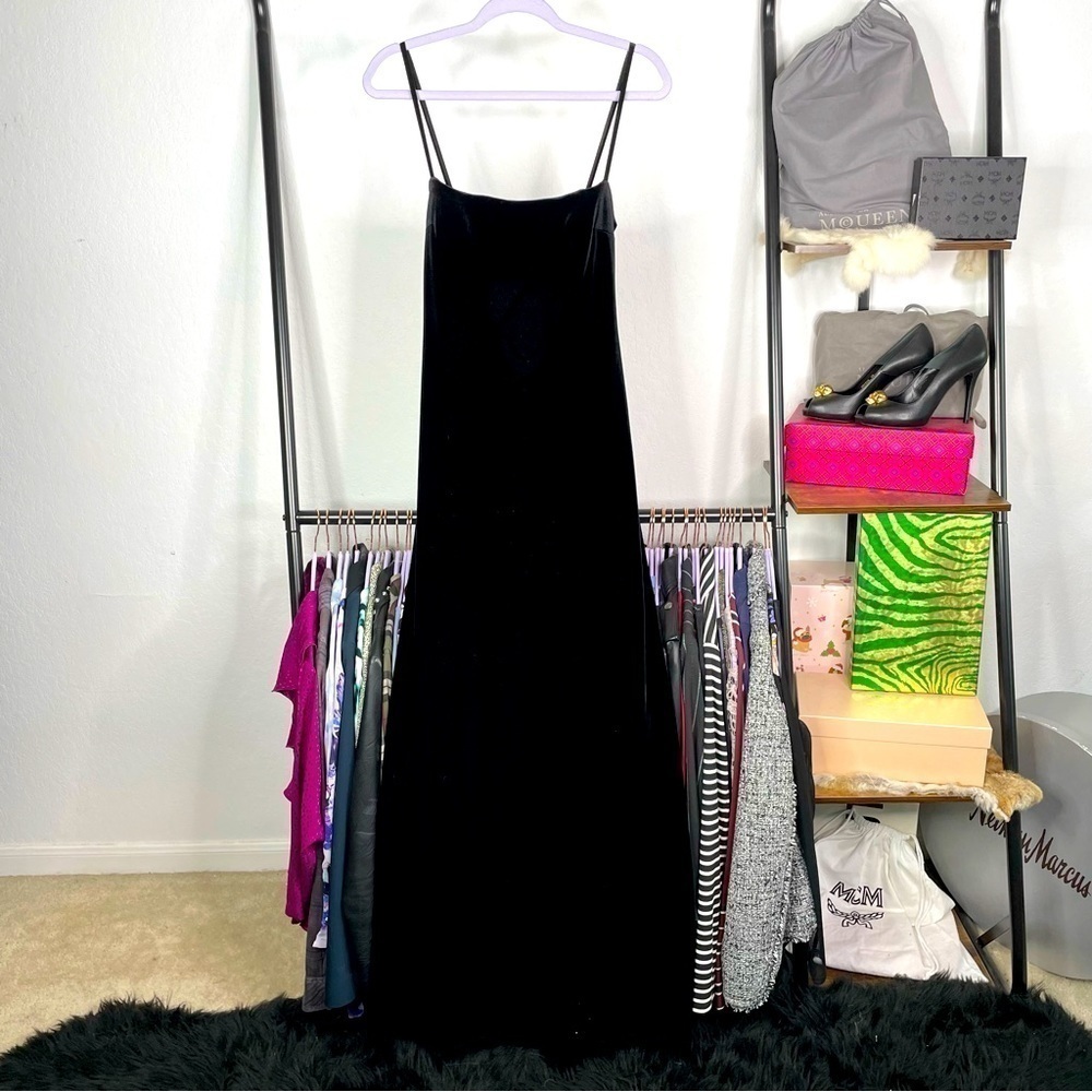 Vintage Bebe Black Velvet Strappy Cutout Maxi Dress